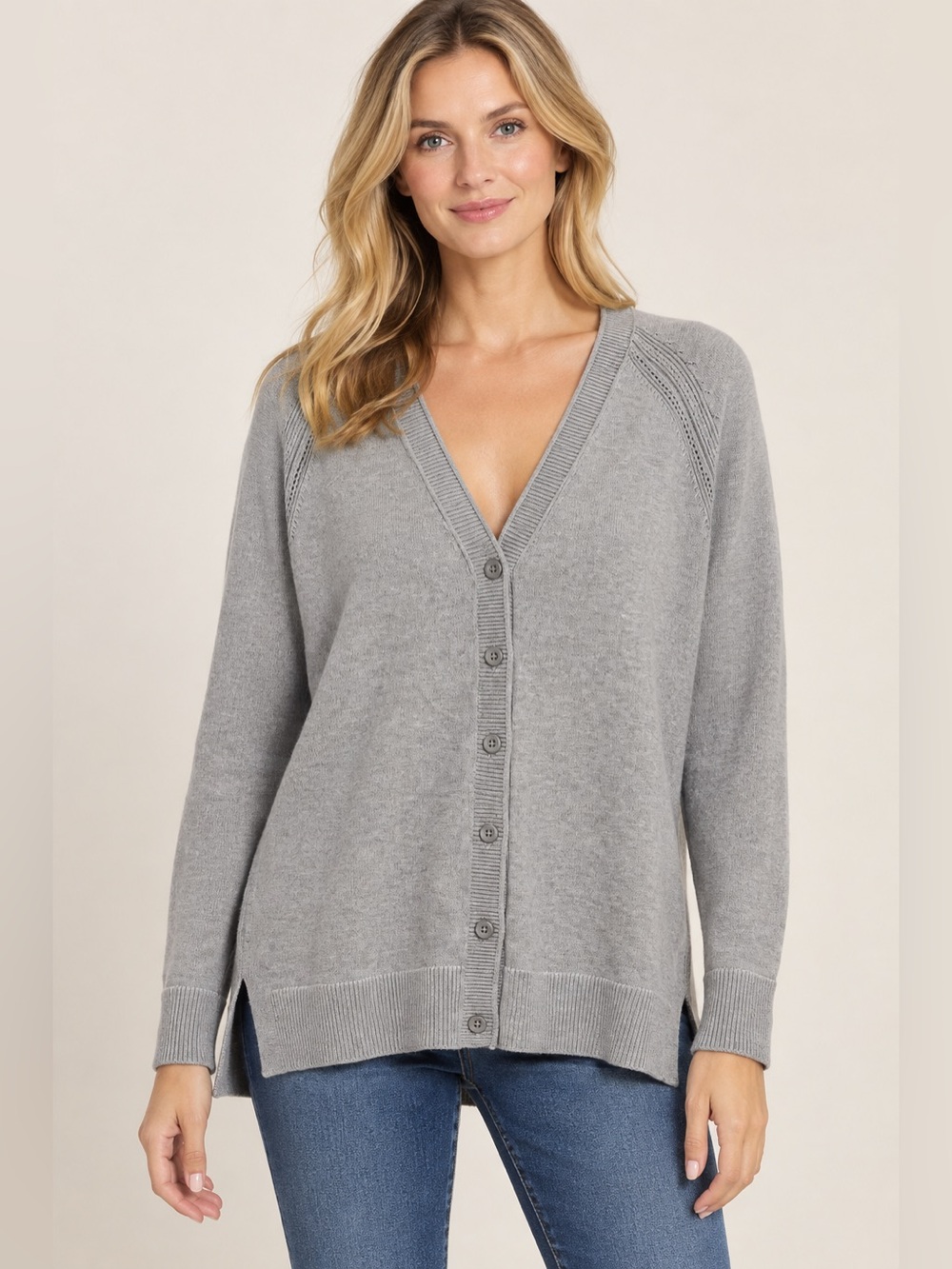Talbots Gray V-Neck Button Front Cardigan size S